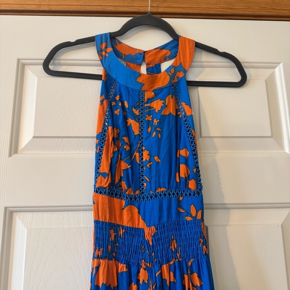 Anthropology ABEL THE LABEL Charlotte Floral Boho Halter Blue Long Maxi Dress M - Picture 3 of 12